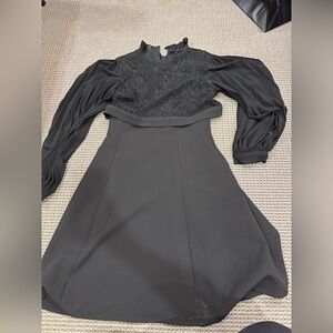 Gracia Black A-Line Dress with Bishop Sleeves
